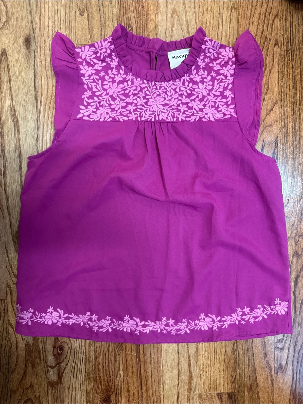 Savanna Jane Magenta Floral Embroidered Ruffle Yoke Tank